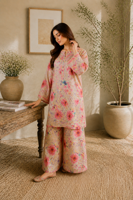 Printed & Mukesh Kari Work skin with multy followers2 Pec Suit