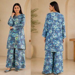 Printed & Mukesh Kari Work Lemon Yellow 2 Pec Suit